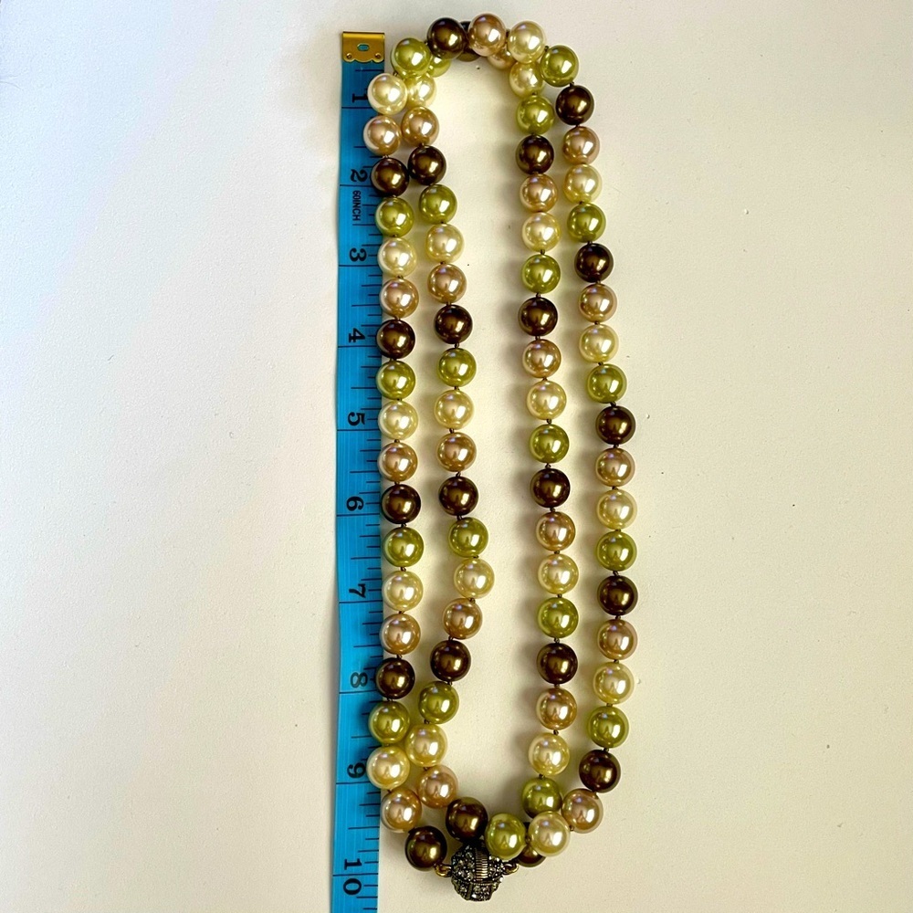 Heidi Daus Elegant Faux Pearl Necklace with Brown, Cream, and Green Beads - Picture 5 of 13
